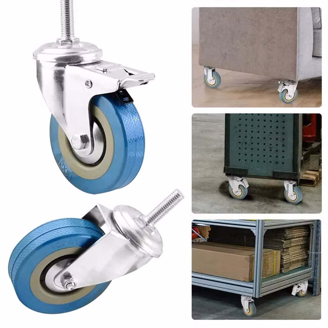 SPETLEK Blue and Silver Rubber Swivel Castor Wheels for Furniture, 4 x 100mm, 500kg Capacity – 3