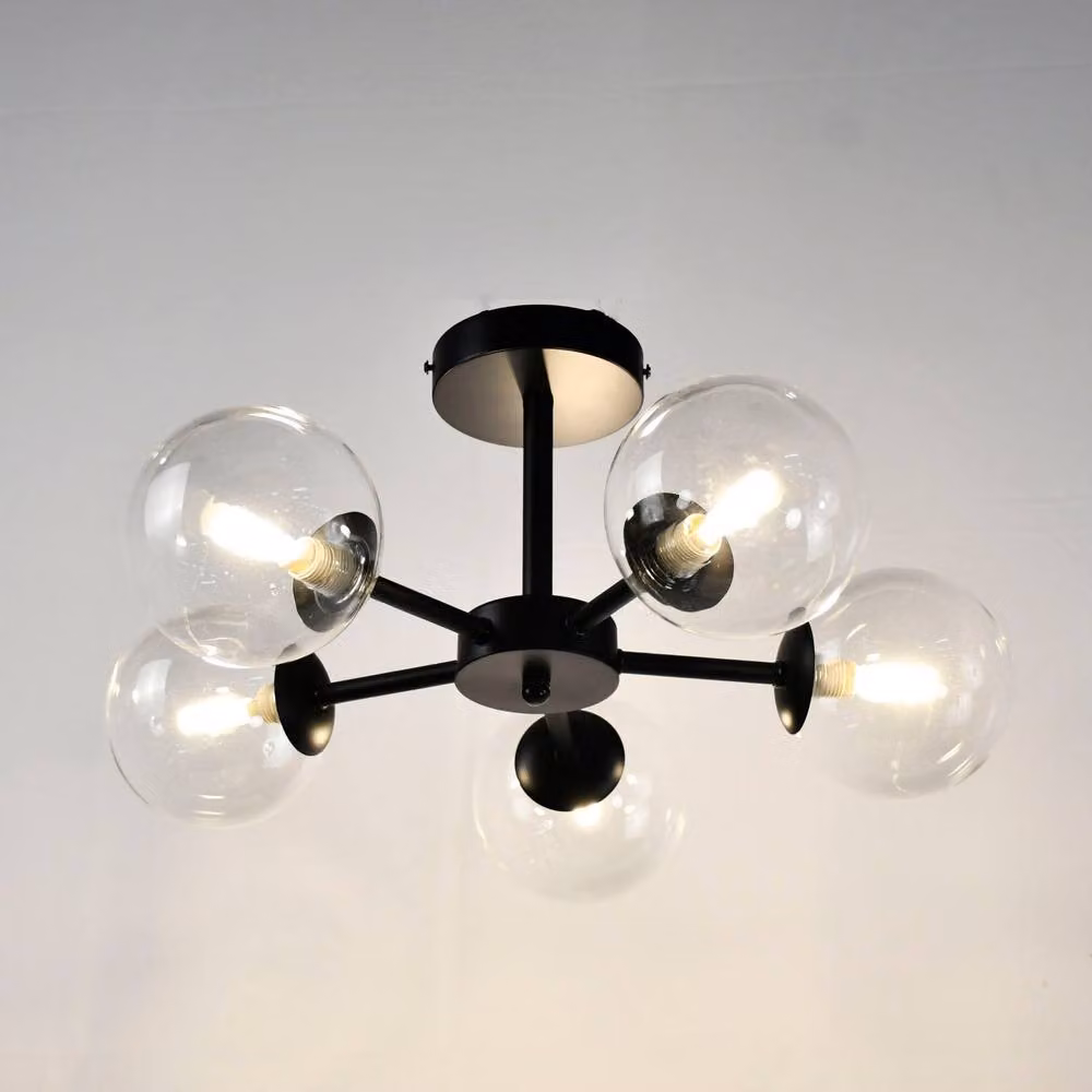 First Choice Lighting Odyssey Set of 2 Black 5 Light Ceiling Fittings with Transparent Glass Shades – 3