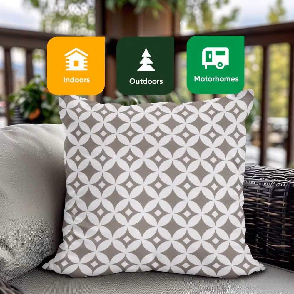 Gardenwize Pack of 2 Beige Diamond Printed Square Outdoor Scatter Cushions – 5