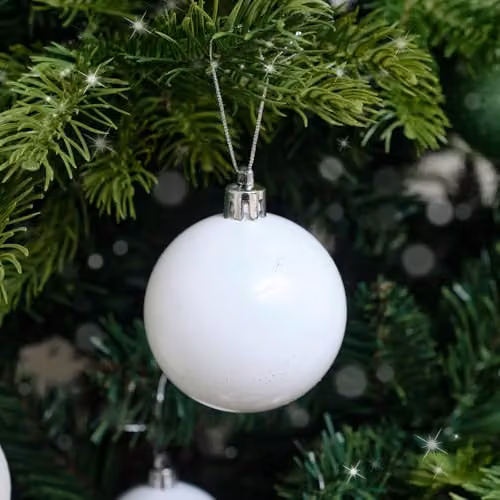 Melody Maison Set of 10 Mixed White and Silver Glitter Christmas Baubles, Diameter: 6 cm – 3