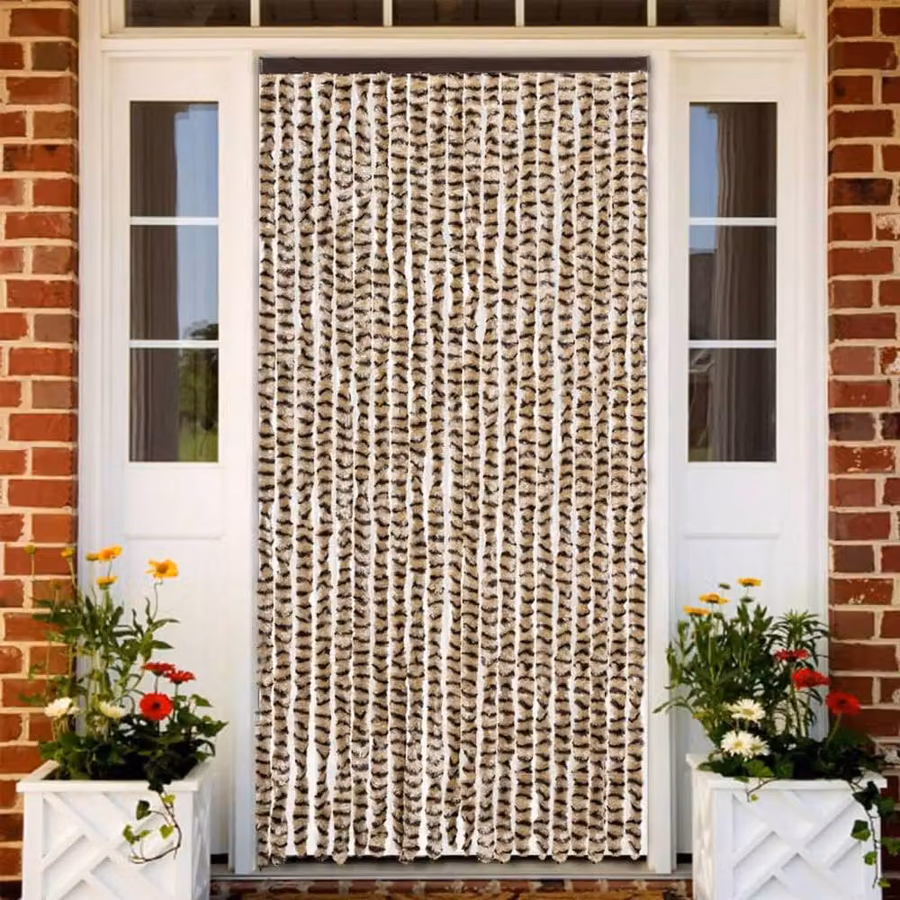 Berkfield Home Striped Chenille Fly Curtain in Beige and Brown, W: 90 cm, H: 200 cm – 2
