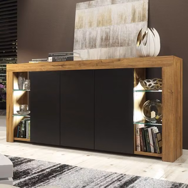 Mex Furniture LTD Modern Brown Sideboard with Matt Doors and Integrated LED Lighting, W: 164 cm, H: 83 cm, D: 35 cm