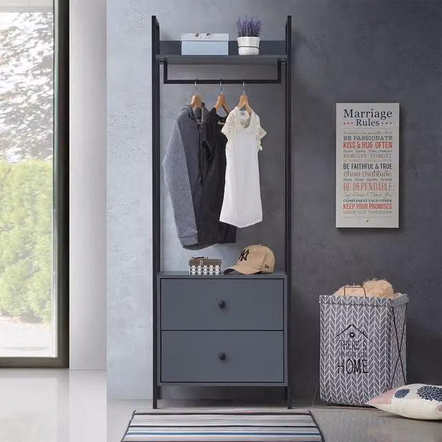 Timber Art Design Zahra Open Wardrobe with Two Drawers in Grey