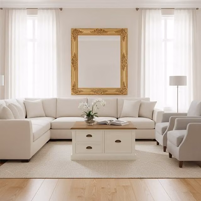 Orsina Modern Square Coffee Table with Wooden Top in White and Gold – 1