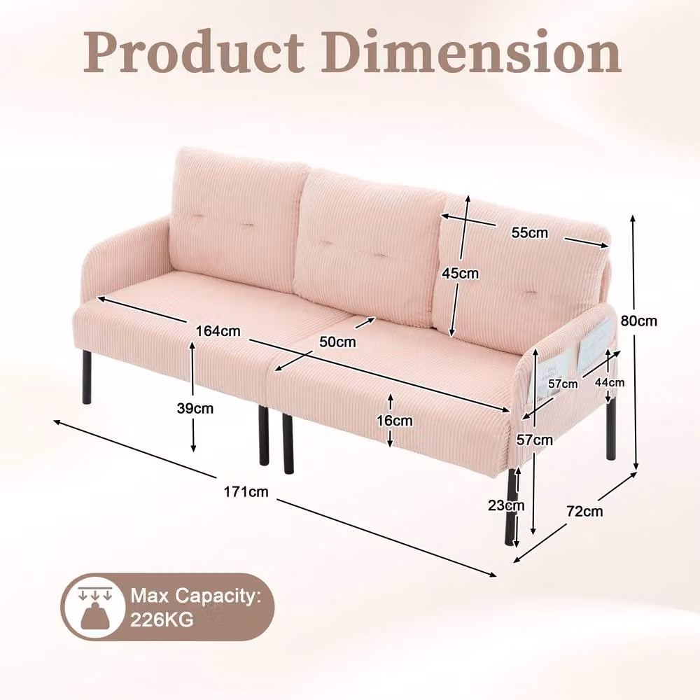 Direct Wicker Pink Corduroy Oversized Loveseat Double-Seater Couch with Side Pockets – 2