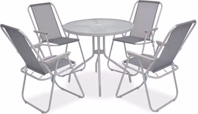 Berkfield Home 6 Piece Modern Outdoor Dining Set in Grey Steel and Textilene with Glass Top