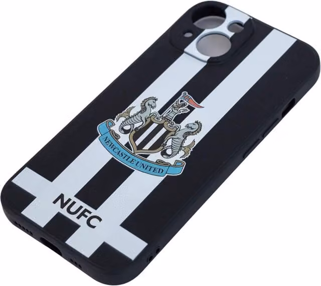Newcastle United FC Silicone Striped Phone Case for iPhone 15, Black/White
