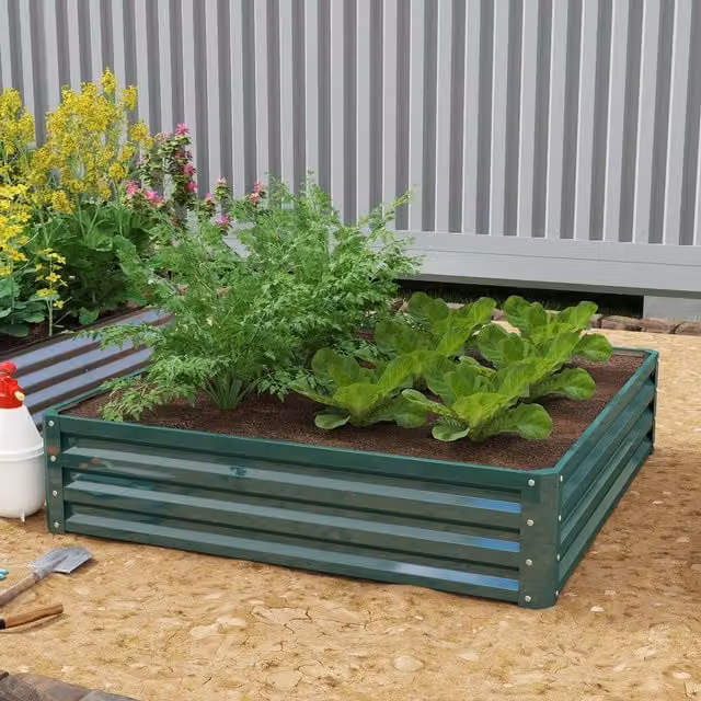 Outsunny Metal Raised Garden Bed for Vegetables and Flowers, Green, W/D/H: 120 x 120 x 30 cm