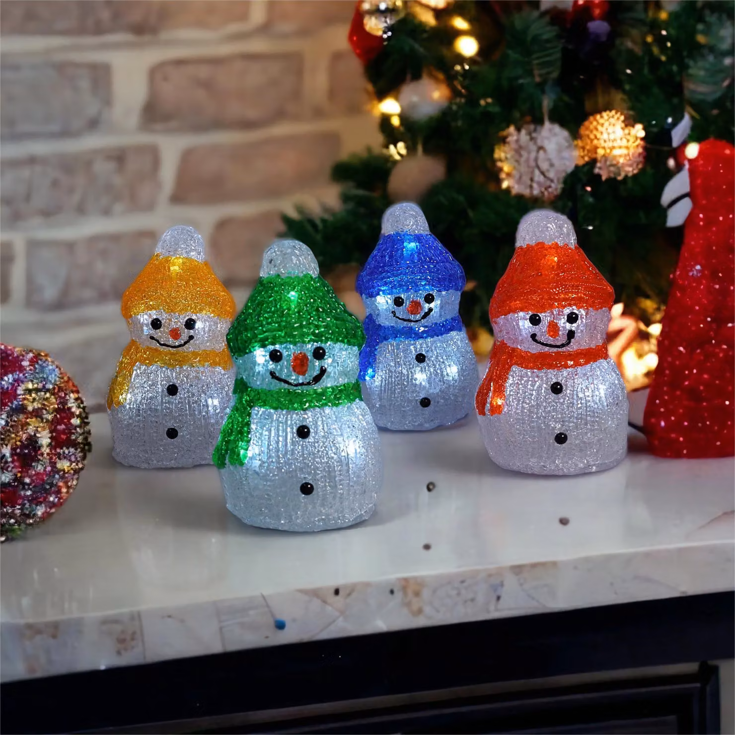 Netagon Set of 4 Multicolour Acrylic Snowman Christmas Ornaments with Timer for Indoor and Outdoor Use – 2