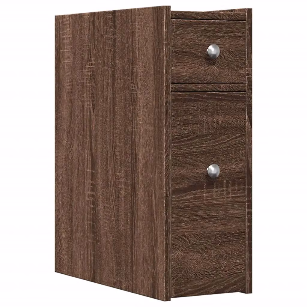 Berkfield Home Narrow Bathroom Cupboard with Wheels in Brown Oak – 2