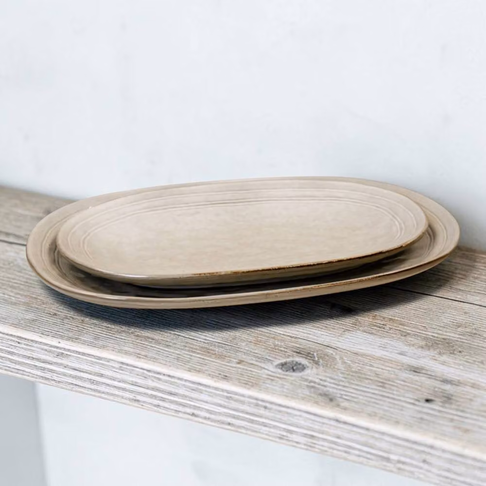 Four Candle Beige Stoneware Oval Serving Platter – 2