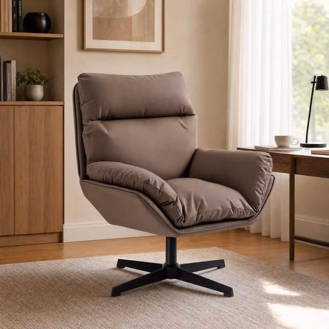 STILVORA Brown Synthetic Leather Swivel Armchair with Metal Frame – 1