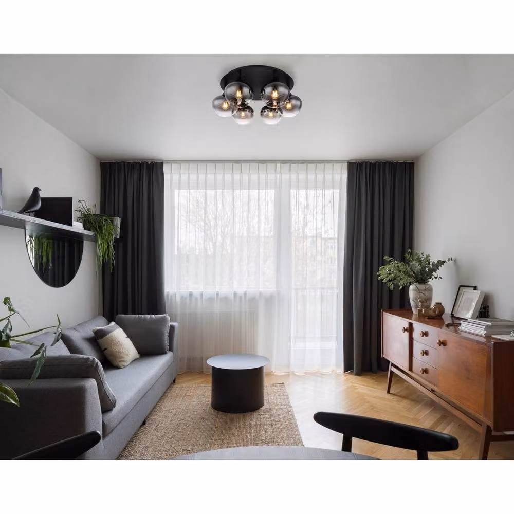 Netlighting Maxy Globe Ceiling Light in Matt Black with Grey Smoke Glass Shade, 6x E27 – 3