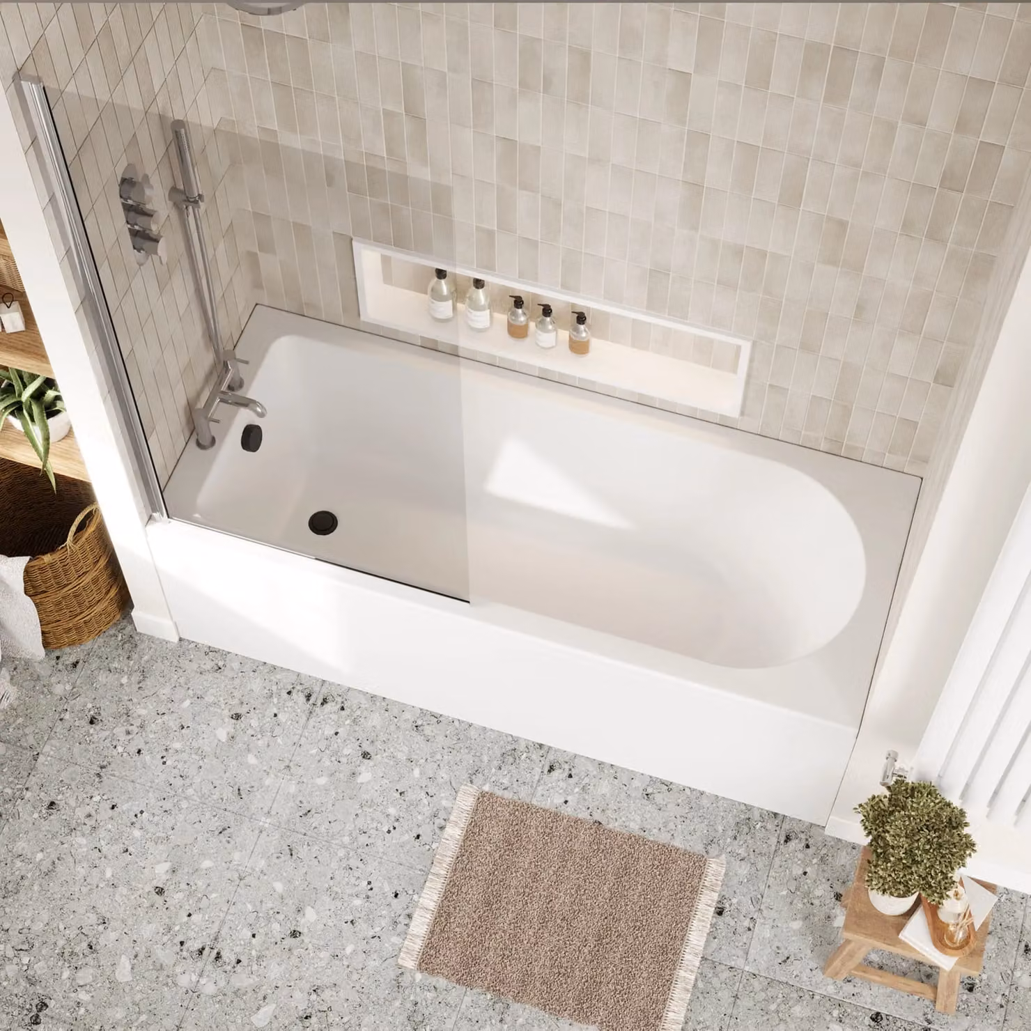 Balterley Round Floor Standing Bath Set in White with Chrome Screen and Black Waste, W/D/H: 170 x 70 x 3 cm – 1