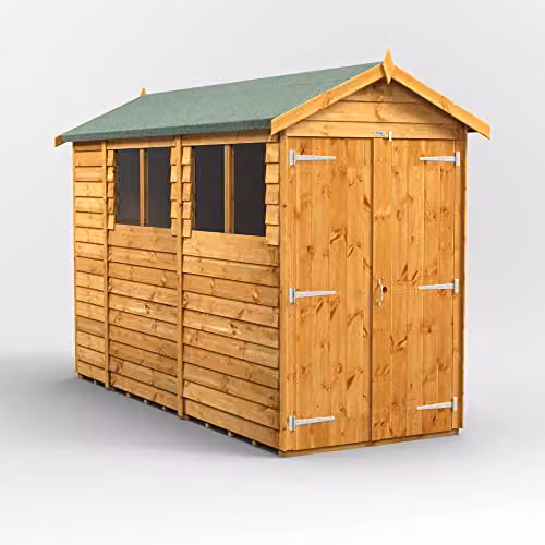 Powersheds Premium Apex Overlap Wooden Shed in Brown with Toughened Glass and Galvanised Steel Features, W: 214.7 cm, D: 131.4 cm, H: 131.4 cm