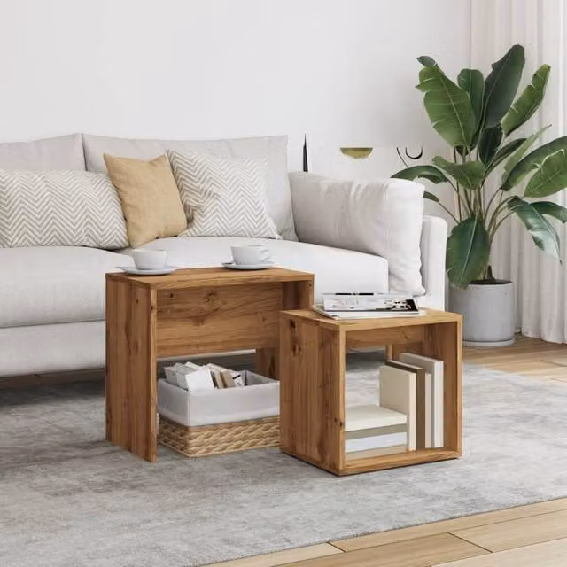 Berkfield Home Nesting Coffee Tables, 2 Piece Set in Brown Artisan Oak Engineered Wood – 1