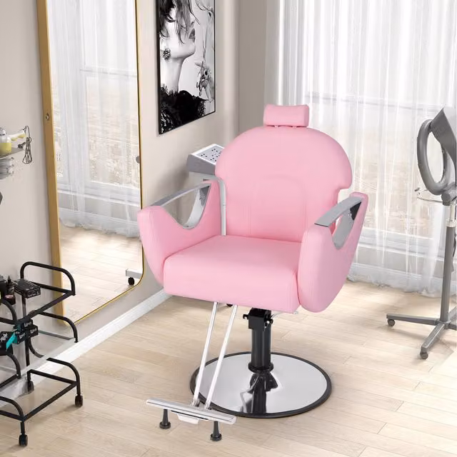 COSTWAY Modern Reclining Salon Chair in Pink