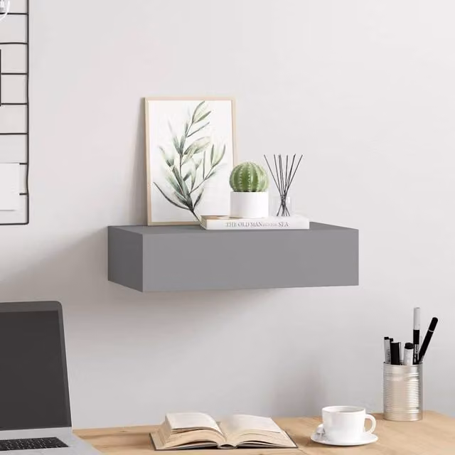Berkfield Home Elegant Wall-mounted Drawer Shelf in Grey, W: 40 cm, D: 23.5 cm, H: 10 cm