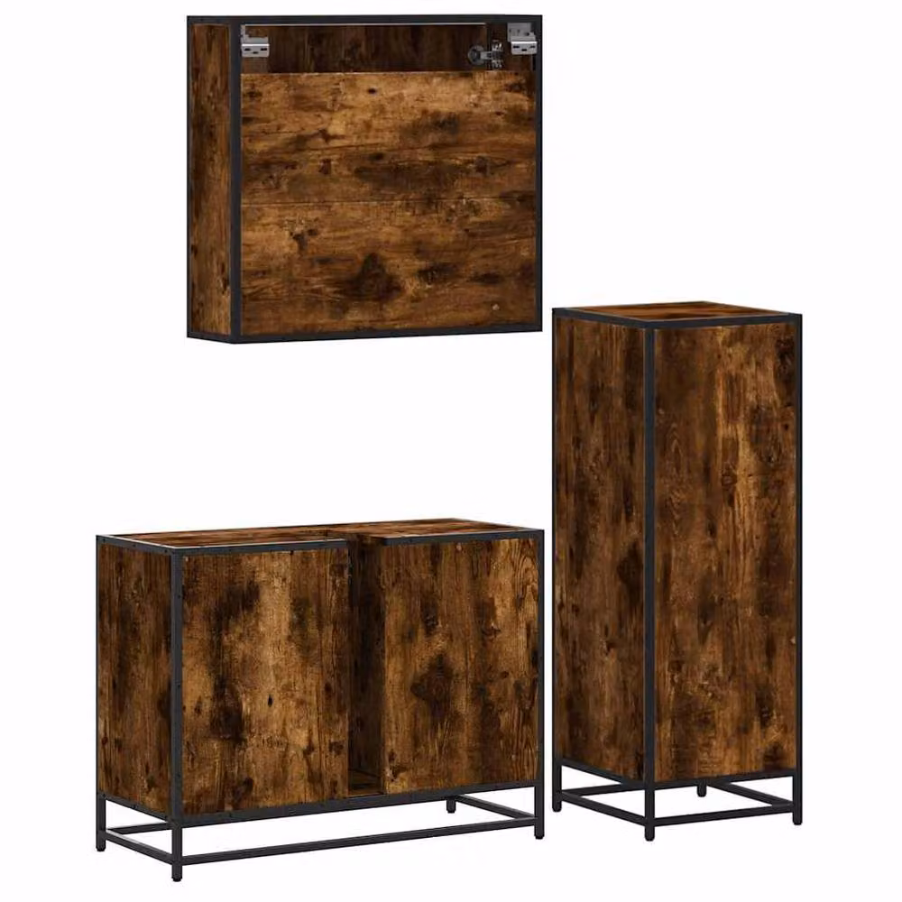 Berkfield Home 3 Piece Industrial Bathroom Furniture Set in Smoked Oak Brown – 6