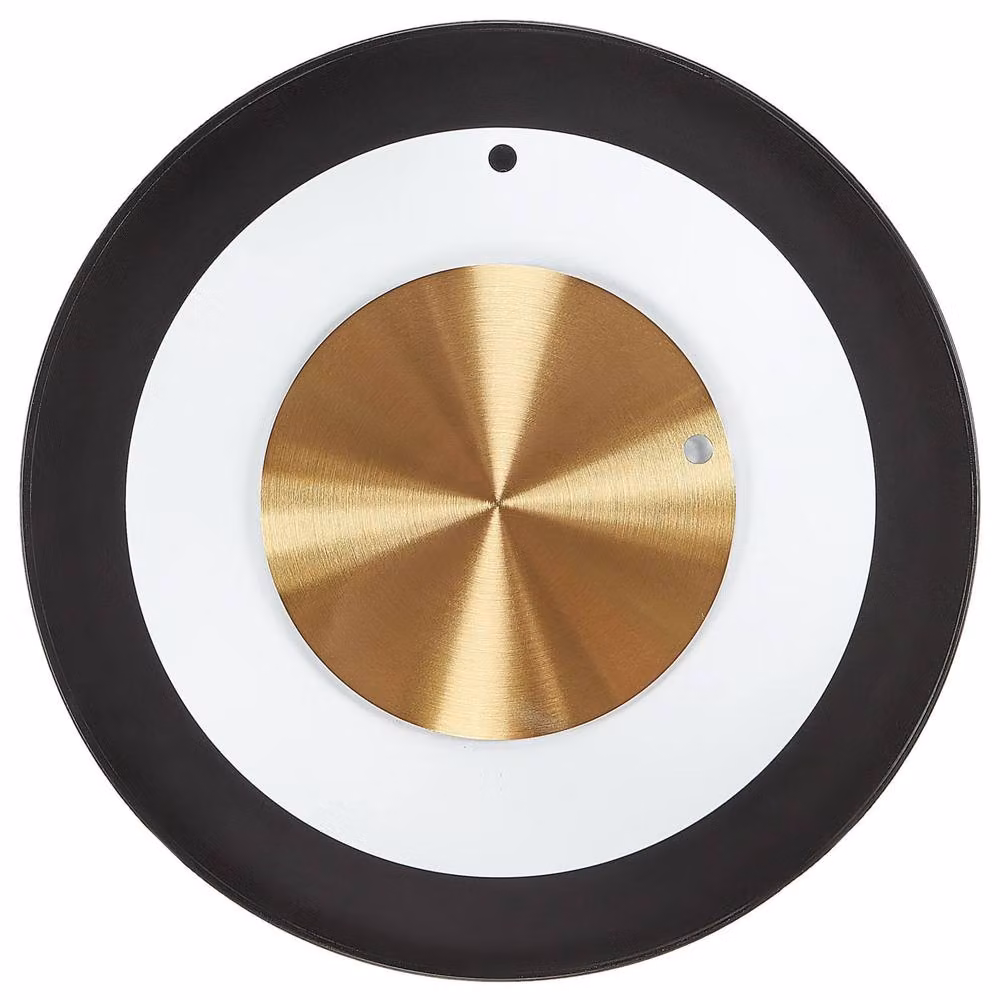 Wyld and Coco Aurelia Minimalist Geometric Round Wall Clock in Black, White and Gold, Diameter: 30 cm – 2