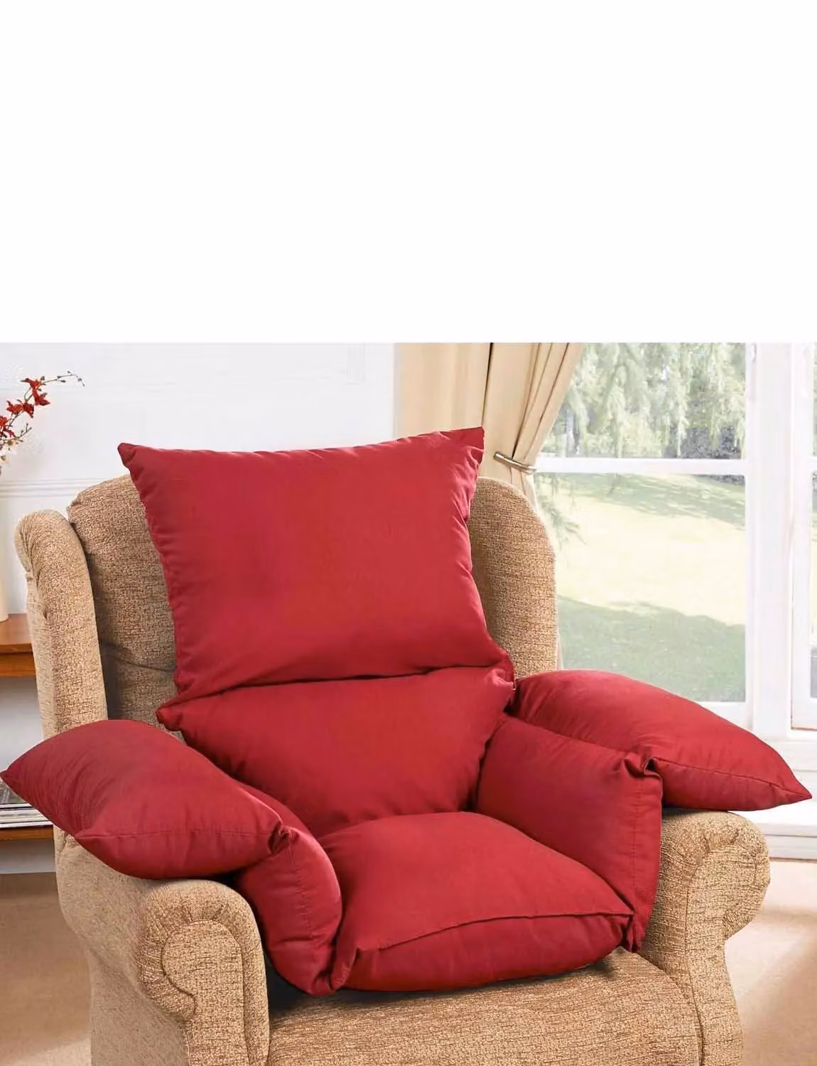 Chums Rectangular Deeply Padded Comfort Cushion in Red Faux Suede – 2