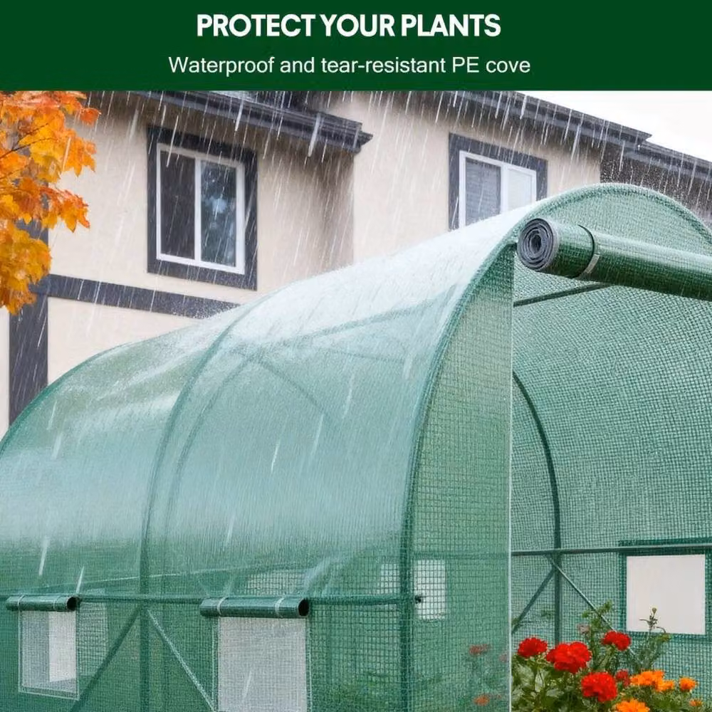 FLAVORA Green Poly Tunnel Greenhouse with Steel Frame and Windows, W/D/H: 2 x 2 x 2 m – 2