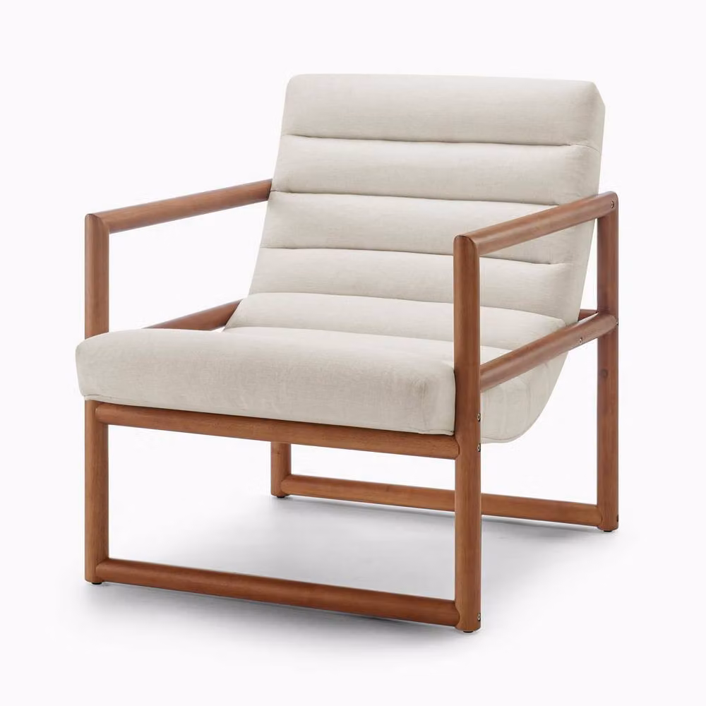 FurnitureboxUK Cassia Beige Fabric Mid Century Modern Accent Chair with Solid Wood Frame and Armrests – 2