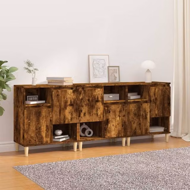 Berkfield Home Set of 3 Smoked Oak Sideboards in Brown, W/D/H: 60 x 35 x 70 cm – 1