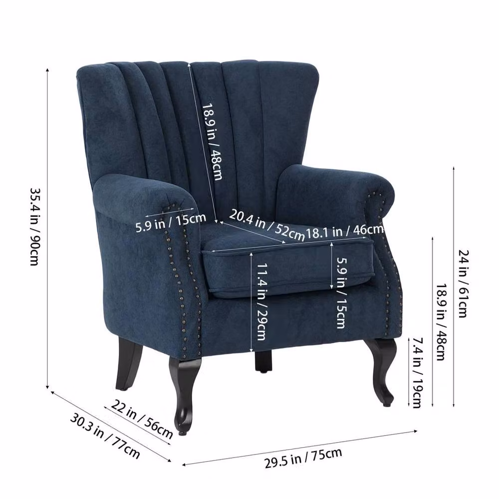 Hinsinc Chesterfield Chenille Armchair with Scalloped Back in Blue – 2