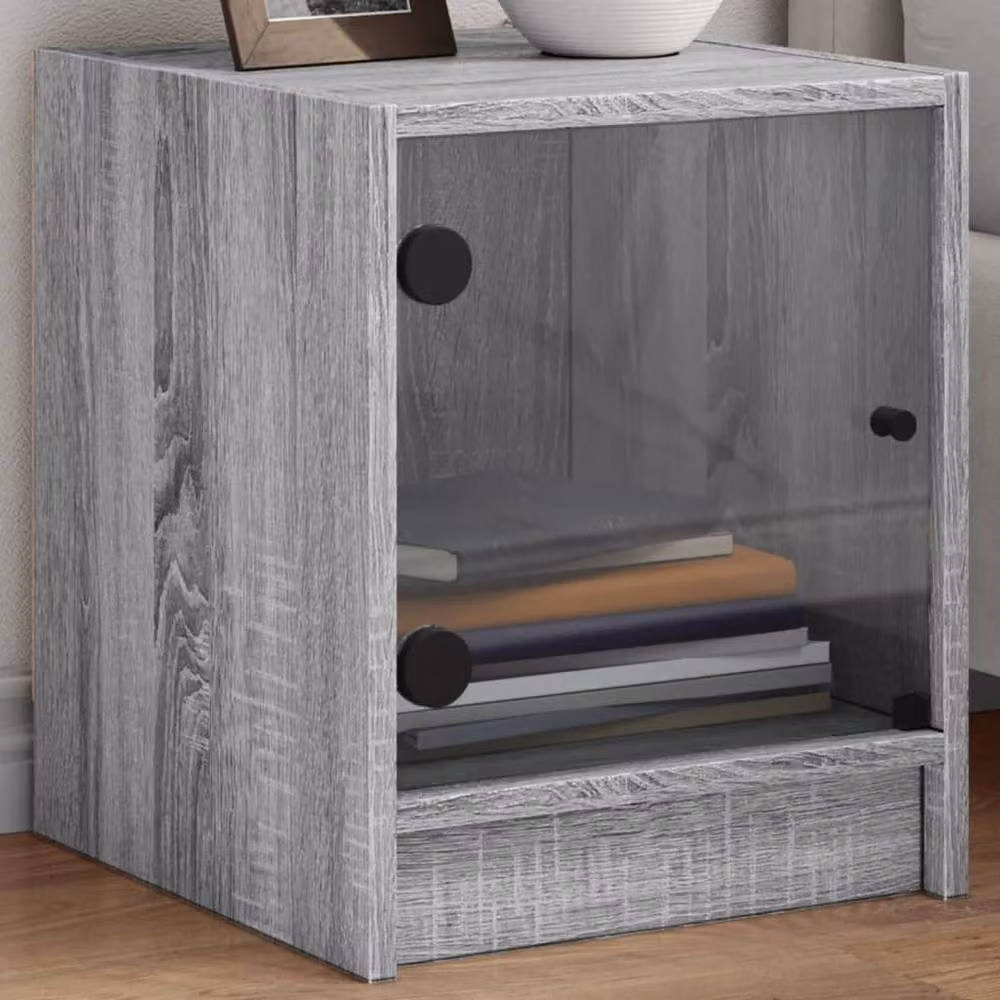 Berkfield Home Elegant Bedside Cabinet with Glass Door in Grey Sonoma, W/D/H: 35 x 37 x 42 cm – 2