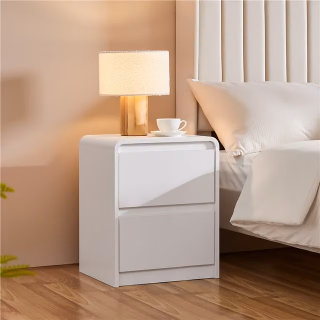 Yaheetech Wooden Bedside Table with 2 Drawers in White