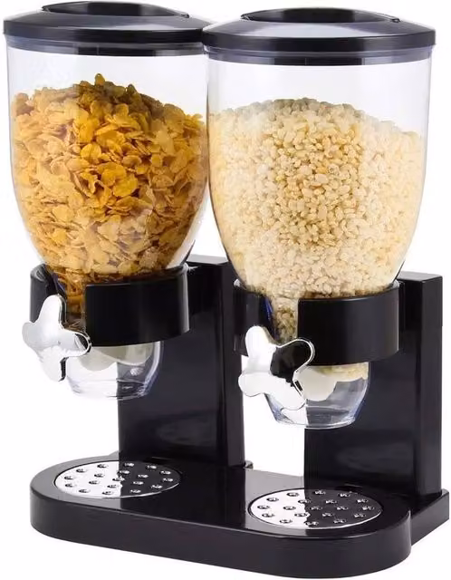 KORVIXA Double Cereal Dry Food Storage Dispenser, Black, W: 100 cm, D: 15 cm, H: 15 cm