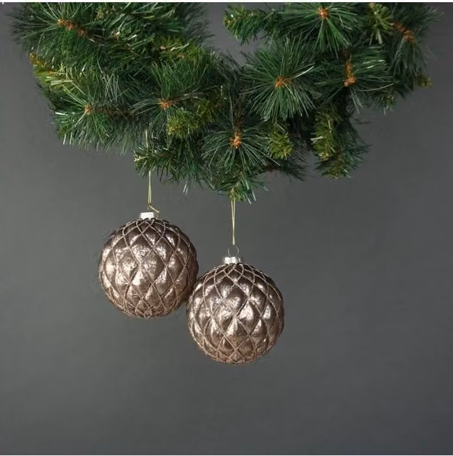 KDMD Asteria Gold Glass Quilted Christmas Bauble Set of 4, Diameter: 10 cm – 1
