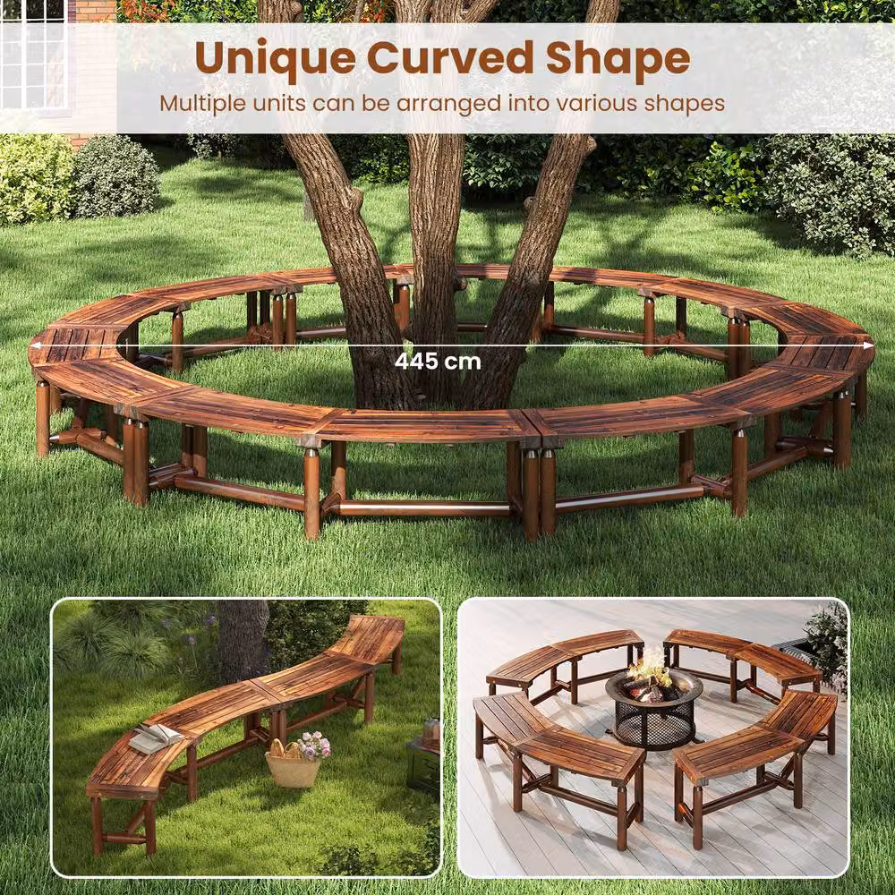 Costway Brown Solid Wood Curved Backless Patio Bench for 2-3 People – 7