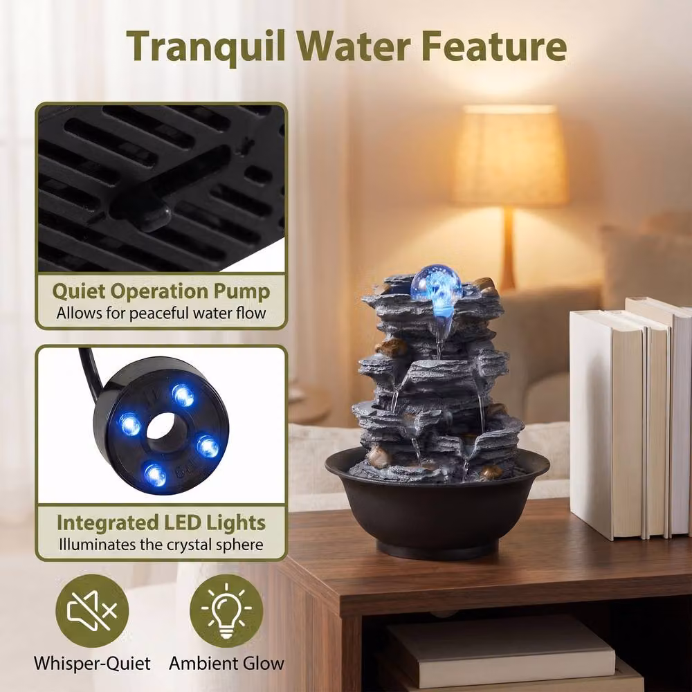 Gymax Desktop LED Cascading Water Fountain with Rolling Crystal Ball in Black – 4