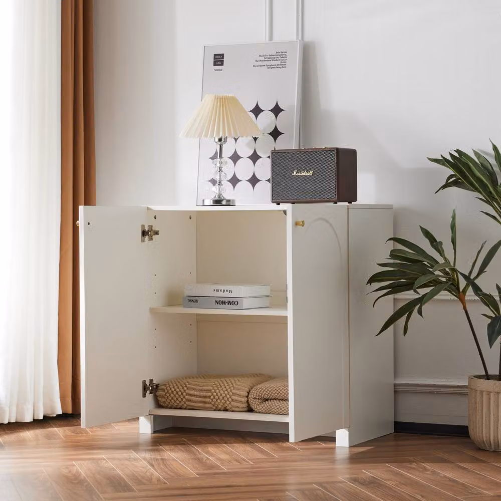 Matteo White Wooden Storage Cabinet with Adjustable Shelf and Gold Handles – 3