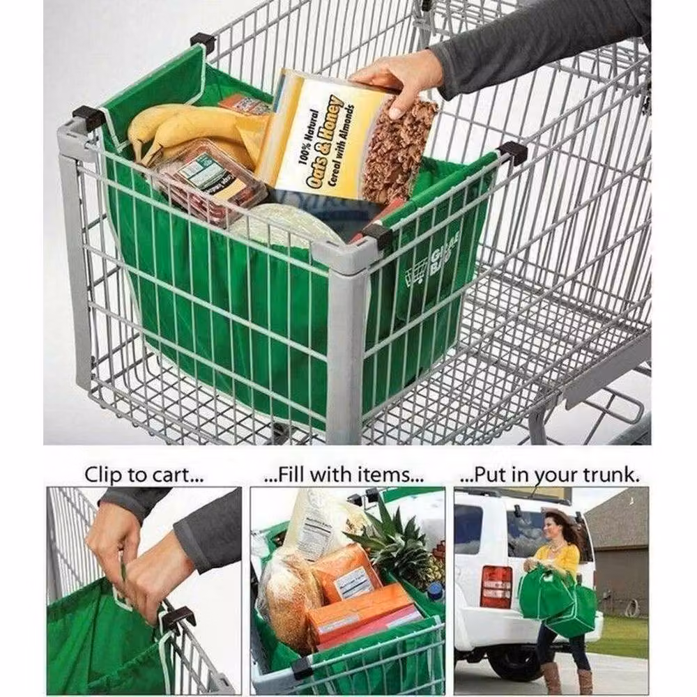 FLAVORA 2-Piece Foldable Shopping Trolley Storage Bags in Green – 4