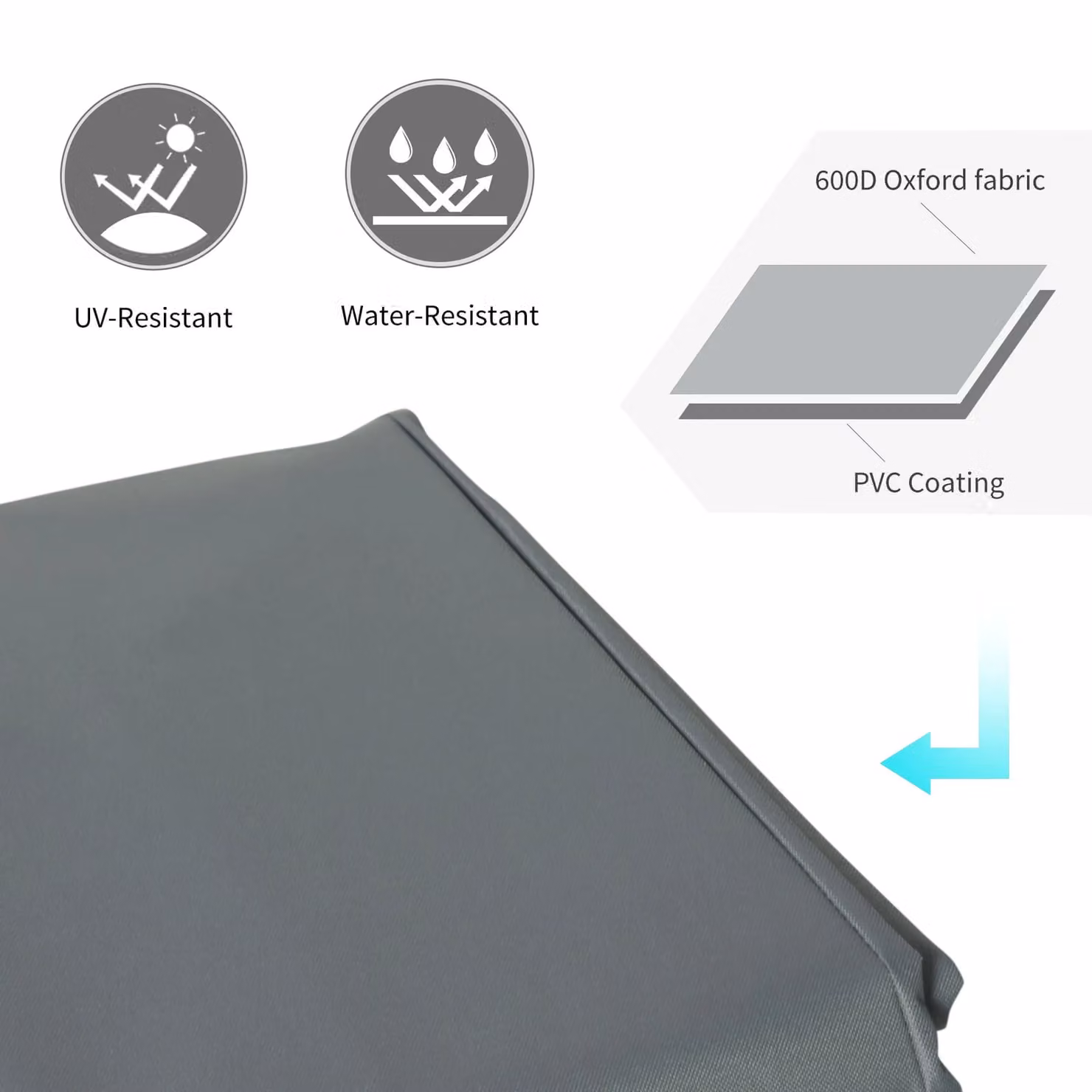 OUTSUNNY Grey Water-Repellent Corner Sofa Cover, W/D/H: 190 x 72 x 76 cm – 3