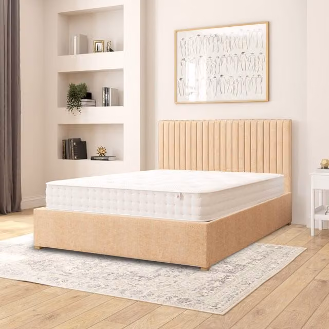 Grant Aspire Firenze Velour Fabric Ottoman Storage Bed in Champagne/Beige, King Size (180 x 200 cm)