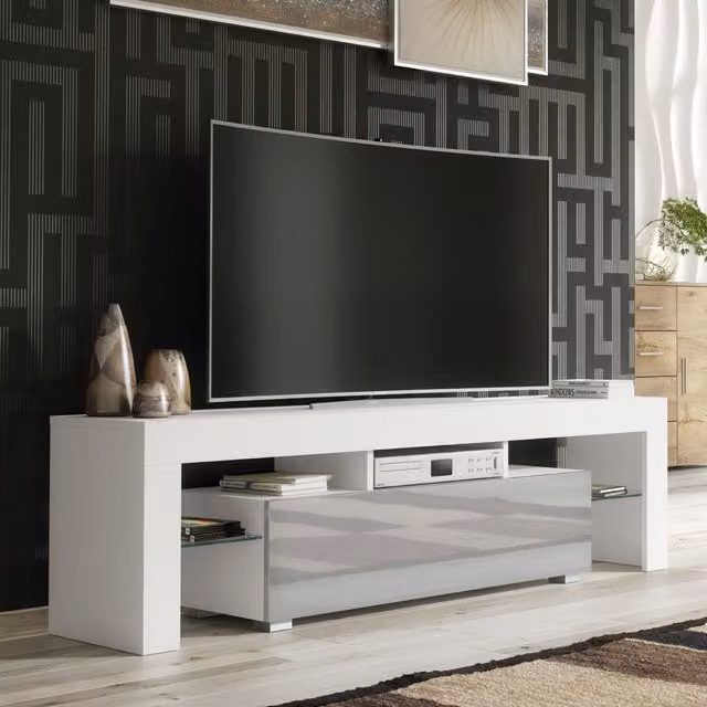 Creative Furniture Modern Glossy TV Unit in White with Grey Doors, W: 160 cm, H: 45 cm, D: 35 cm – 1