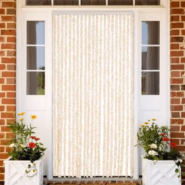 Berkfield Home Chenille Fly Curtain in Beige and White Stripes, W/H: 90 x 220 cm