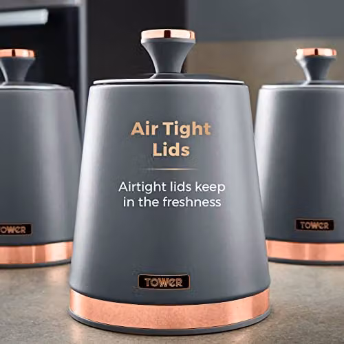 Tower Cavaletto Set of 3 Airtight Stainless Steel Storage Canisters, Grey and Gold – 3