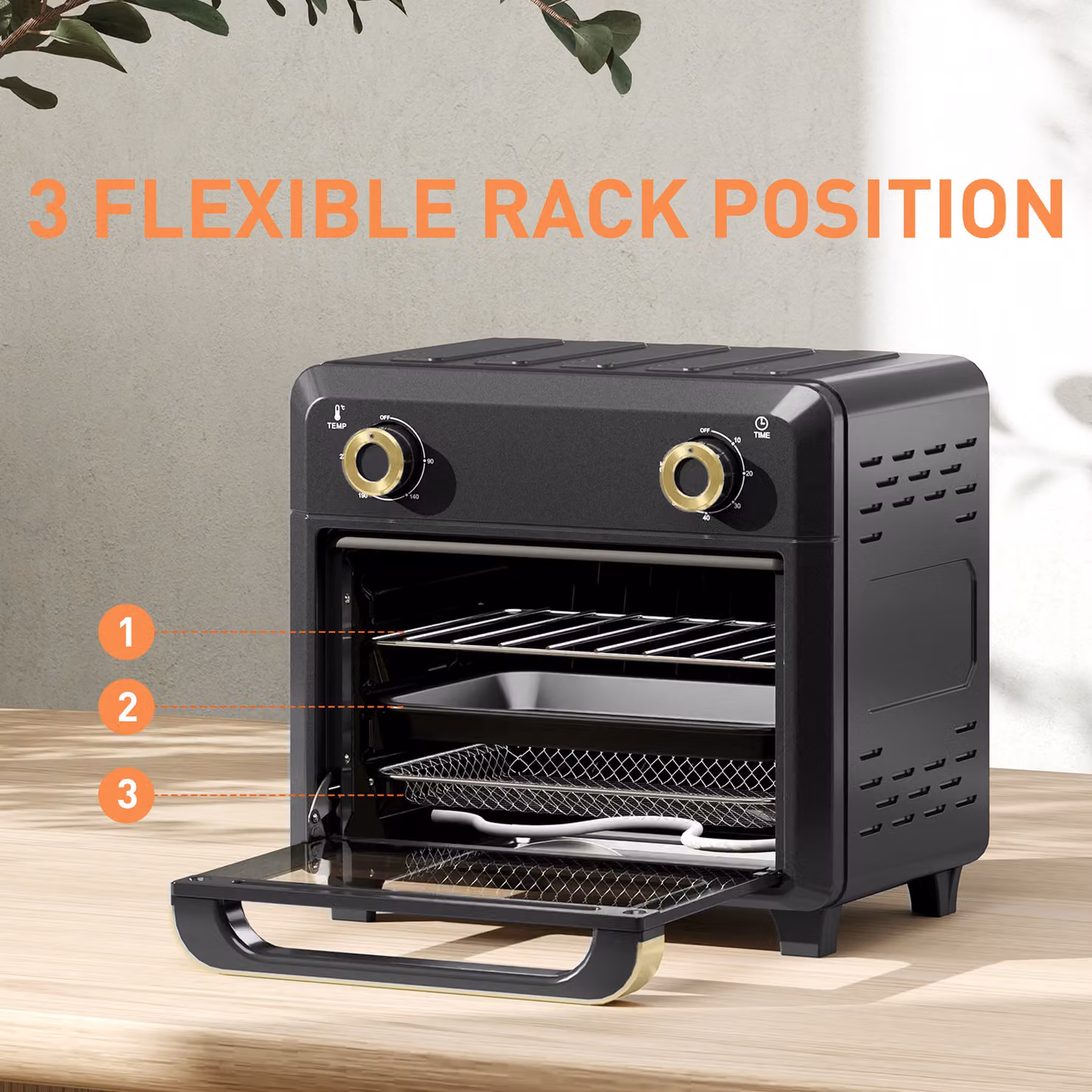 HOMCOM 10L Air Fryer Oven in Black, 1000W with Grill, Roast and Bake Functions, Timer and Adjustable Temperature – 5