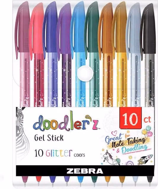 Zebra Doodler'z Stick Multicolour Glitter Gel Colouring Pens