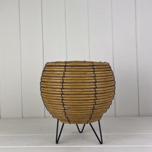 KDMD Rustic Round Brown Rattan Tabletop Pot