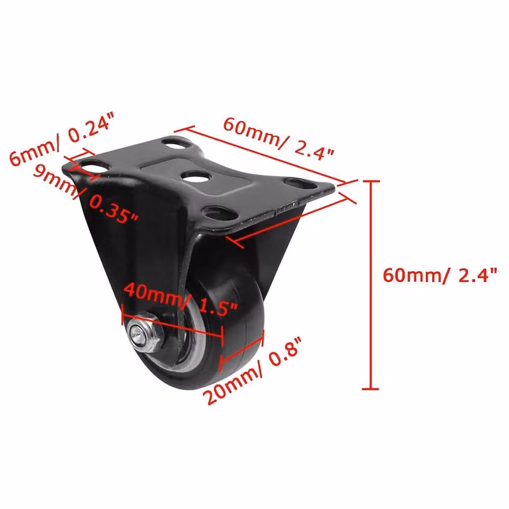 Havendro 4-Piece Set of Heavy Duty Silent Rubber Fixed Caster Wheels in Black with Steel Plate, 40mm – 2