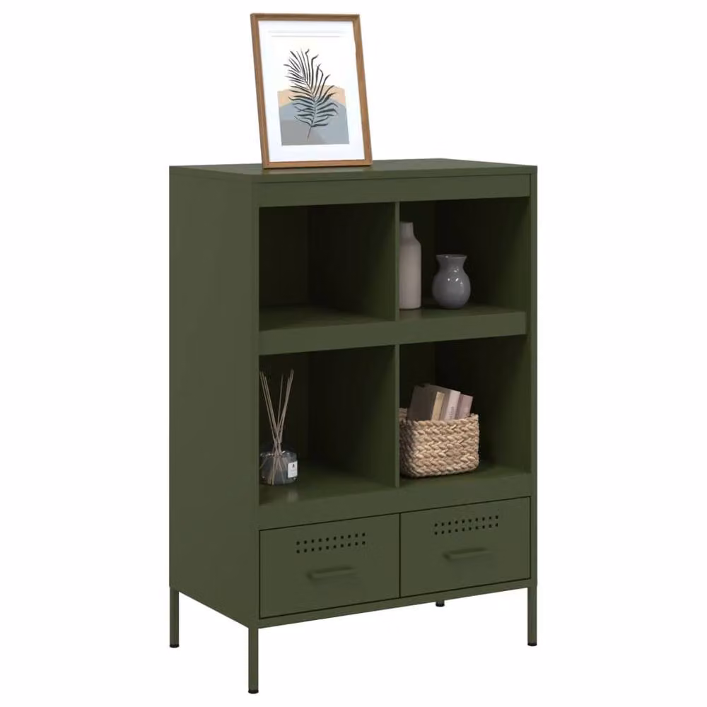 Berkfield Home Industrial Metal Highboard in Olive Green, W/D/H: 68 x 39 x 101.5 cm – 4