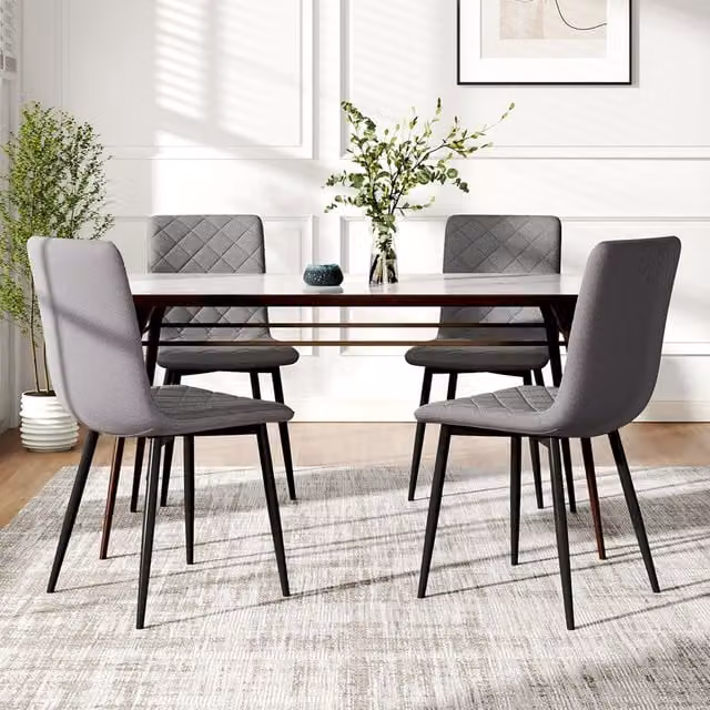 Komore Set of 4 Modern Grey Fabric Dining Chairs with Geometric Grid Backrest