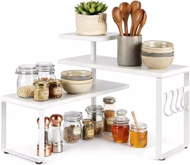 Nordara Rustic 3-Tier Corner Shelf in White and Brown, W/D/H: 40.0 x 63.0 x 63.0 cm