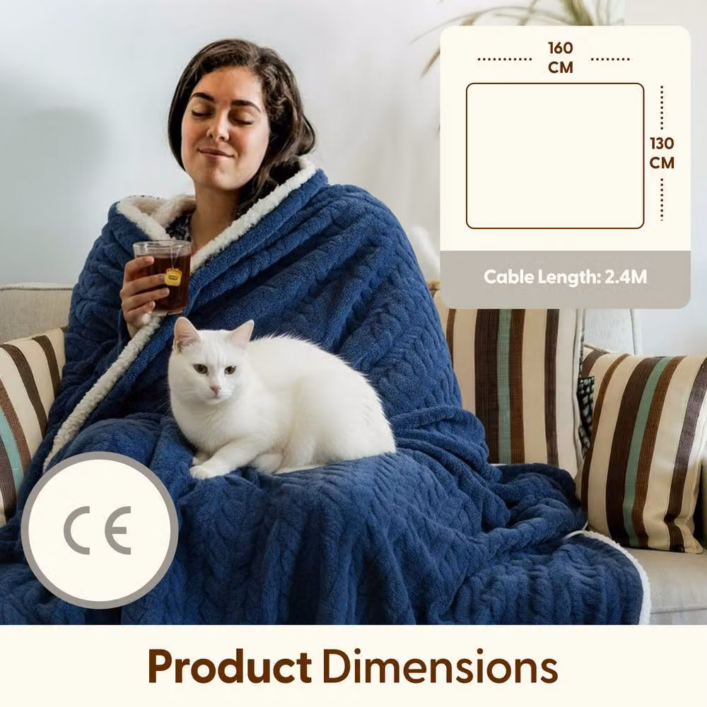 Keplin Large Electric Heated Jacquard Throw Blanket in Navy Blue with 9 Heat Settings and Sherpa Flannel Lining – 2